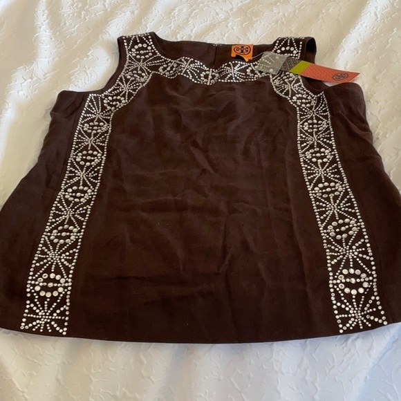 NWT TORY BURCH linen and crystal top STUNNING 10 design front and back shirt NEW - Picture 2 of 9